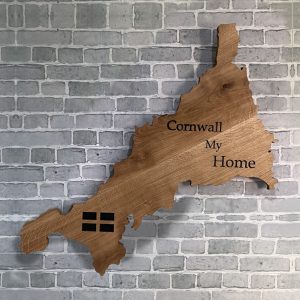 Cornwall My Home Oak Map Wall Art - Extra Large